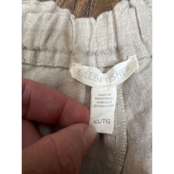 EILEEN FISHER BEIGE ORGANIC LINEN PULL ON ELASTIC WAIST WIDE LEG CROP PANTS XL - Picture 7 of 11